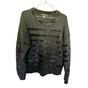 Ann Taylor Sweater Black with Fuzzy Stripes and Neckline Womans Size M - Picture 1 of 5