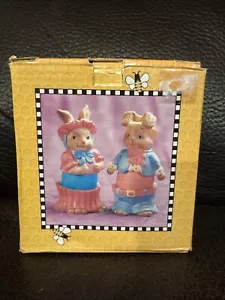 Vtg NIB Ceramic Bunny Egg Holders 2”X 4” Mr. & Mrs. Bunny Rabbit Easter - Picture 1 of 2
