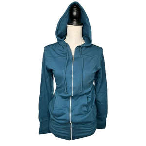 Tresics Zip Up Sweatshirt Drawstring Hoodie Kangaroo Pocket Long Sleeve Jade M - Picture 1 of 11