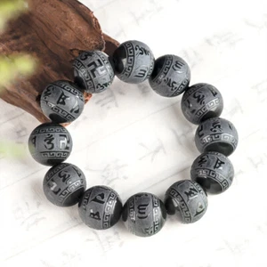 Bracciale giada verità sei caratteri giada inchiostro nefrite originale naturale 18 mm六字真言 - Foto 1 di 6