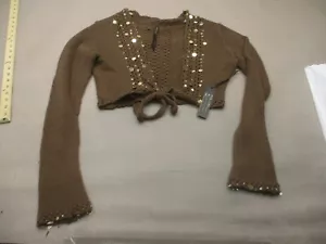 NWT RENEE C. Size L Womens Tie Long Sleeve Sequined Bolero Crop Cardigan 962 - Picture 1 of 7
