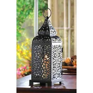 Black Iron Moroccan Style Tabletop Candle Holder Lantern - Picture 1 of 6