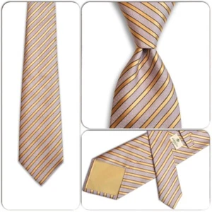 BORRELLI NAPOLI Herren 100% Seide Krawatte ITALIEN Luxus gestreift lila grau & gold - Bild 1 von 4