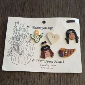 A Homespun Heart Buttons Thanksgiving Pilgrim Native American Holiday Sew Produc - Picture 1 of 8