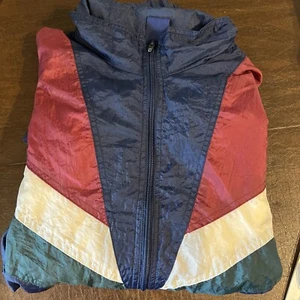 VTG 80s color-block windbreaker geometric white red navy men’s X Large - Picture 1 of 9