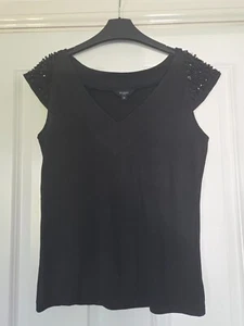 HOBBS BLACK EMBELLISHED BEADED SEQUIN SHOULDER TRIM SILK COTTON TANK VEST TOP M - Picture 1 of 4