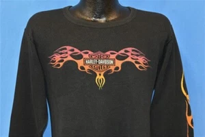 vintage 90s HARLEY DAVIDSON MOTORCYCLE LEOMINSTER MA FLAMES LS t-shirt MEDIUM M - Picture 1 of 6