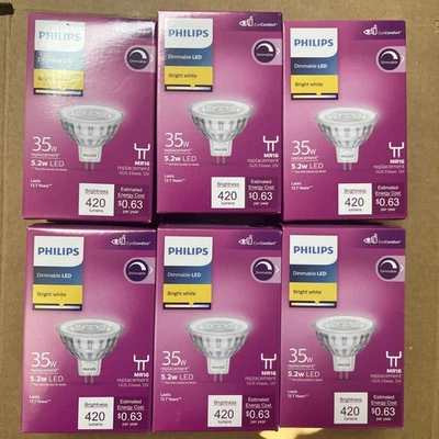 Philips 35-Watt Equivalent MR16 12-Volt GU5.3 LED Bulb Bright White 3000K(6PK) - Image 1 of 4