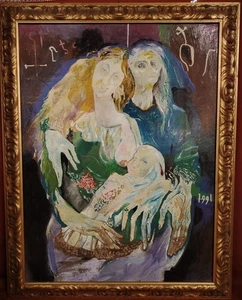 Dipinto olio su tavola "La Maternità", firmato Giannetto Fieschi (1921-2010) - Foto 1 di 12