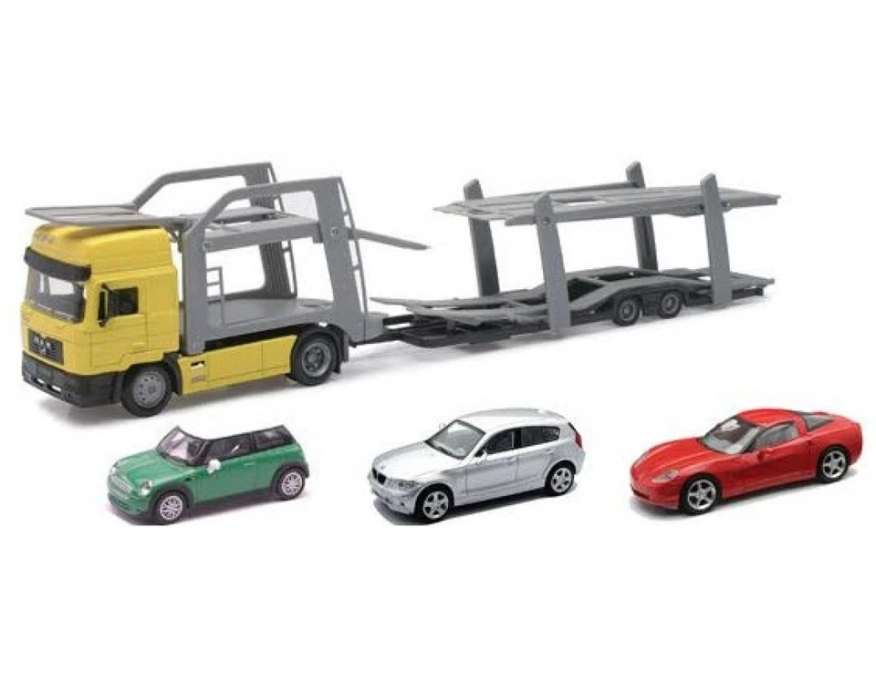 NEWRAY 15865CSS CAMION MAN TWIN PORTE AUTO + 3 AUTOS EUROPEENNES 1/431/43 - Photo 1/1