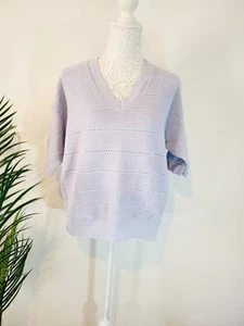F&F Light Blue Ribbed Knit V-Neck Short Sleeve Summer Jumper - size Medium - Picture 1 of 10