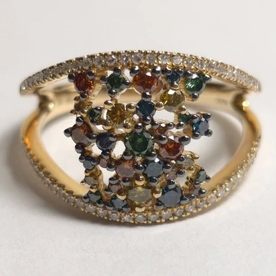 9SQ White & Color Diamond Cluster 1.00ctw 14k Gold Ring Size 10.5 - Image 1 of 4