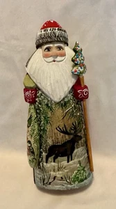 Handcarved & Painted Santa Claus, Wooden Ded Moroz  Figurine  Russia Signed - Picture 1 of 16