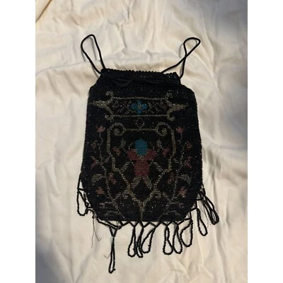 Cartera antigua Checoslovaquia con cordón victoriana Art Deco micro cuentas COMO ESTÁ Foto 1 de 4