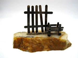 Nicholas Roberts Fence & Wagon Copper Sculpture Onyx Stone Base MCM Mid Century - Picture 1 of 4