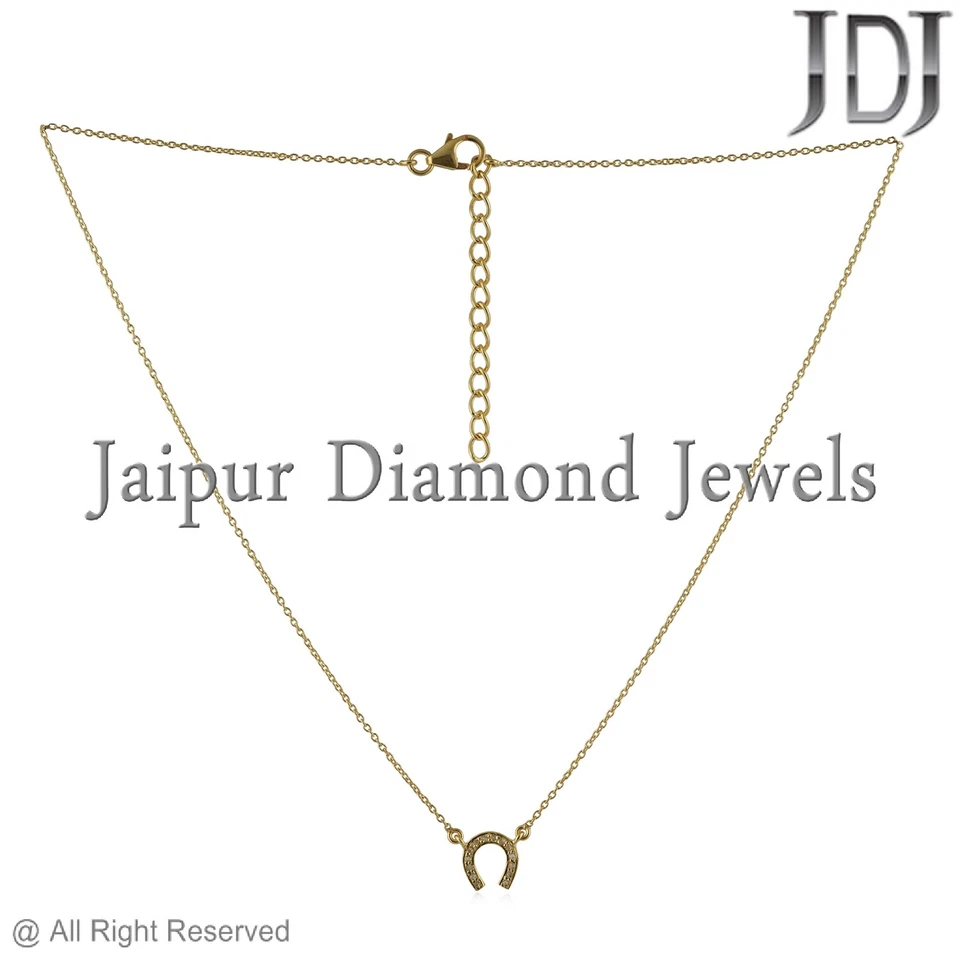 ZAPATO DE CABALLO Colgante Dije Collar Plata de Ley 925 Diamante Real Pavé Joyería Foto 1 de 4