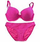 VICTORIAS SECRET Perfect Shape Padded Bra - Matching Bikini Panty 32D - S  Pink 