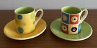 Pair Whittard of Chelsea Espresso Coffee Cups Hand Painted with Saucers