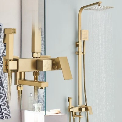 Gold Duschsystem Duscharmatur Mischbatterie Set 20x20cm Regendusche Handbrause - Bild 1 von 4