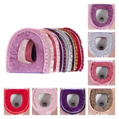 Fundas de asiento de inodoro de terciopelo calentador con volantes cubierta de alfombrilla cremallera cuero PU respaldo decoración elegante Foto 1 de 4