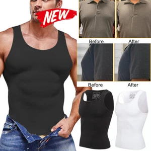 Gynecomastia Men Compression Shirt White Tank Top Body Shaper Fajas Para Hombres - Picture 1 of 43