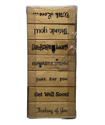 Juego de 7 sellos de goma montados en madera RECOLECCIONES Foto 1 de 4