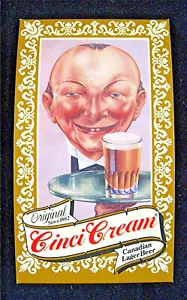 1970 Cinci Cream Lager cerveza hermosa mesa de camarero carpa letrero antiguo sin usar stock - Imagen 1 de 2