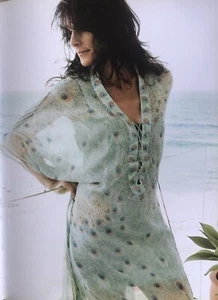 Camilla Kaftan Vintage Silk Lace Up Midi Lined & Swarovski Beads Peacock Print - Picture 1 of 22