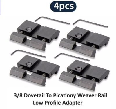 4Pc 3/8 Dovetail to Picatinny Weaver Rail Adapter Scope Ring Base