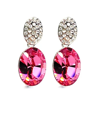 Pendientes gota ovalada rosa elementos de Swarovski enchapados en oro blanco de 18 quilates Foto 1 de 3