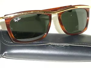 VINTAGE B&L RAY-BAN L1005 TORT/GOLD TRIM G15 RECTANGULAR OLYMPIAN II SUNGLASSES - Picture 1 of 9