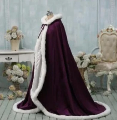 Capa de satén nupcial renacentista con capucha de boda cálida de piel sintética para mujer de invierno Foto 1 de 4