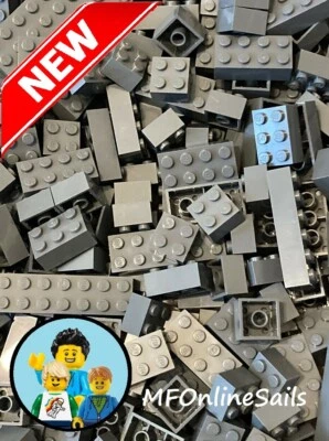 **NEW** 100 Dark Bluish Gray Genuine LEGO Bricks 2x2 & 2x4 -Random Bulk Lot - Image 1 of 4
