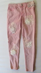 KC Designs Jeans   Pink Denim with white lace Patches and Flowers - Picture 1 of 3