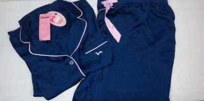 NUEVO CON ETIQUETAS CONJUNTO PIJAMA SATINADO AZUL MARINO MUJER PETER ALEXANDER Foto 1 de 2
