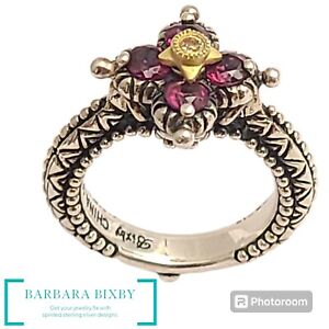 Barbara Bixby Sterling Silver/18K Gold Rhodolite & White Topaz Ring Size 5