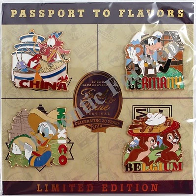 Disney 2015 Epcot Food & Wine Festival LE Pin Set Mushu Donald Goofy Chip Dale Foto 1 de 4