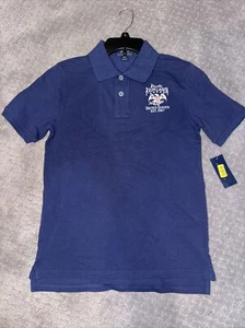 Ralph Lauren Polo Shirt Boys Blue Eagle Flag Crest Rugby, Size L 14/16 - Picture 1 of 6