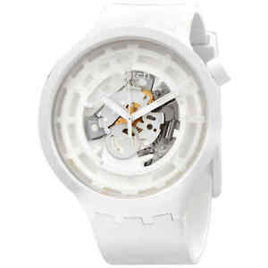 Swatch C-White Quartz Skeleton Dial Men's Watch SB03W100
