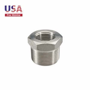 Stainless Steel Reducer Hex Bushing 3/4" Male NPT to 3/8" Female Adapter Fitting - Imagen 1 de 1