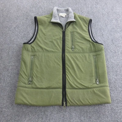 J.Crew Vest Mens Medium Olive Green Sherpa Fleece Lined Full Zip 3 Pockets - Image 1 of 4