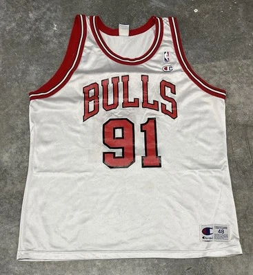 VTG 90s NBA Chicago Bulls Dennis Rodman #91 Champion Basketball Jersey Size 48 - Image 1 of 4