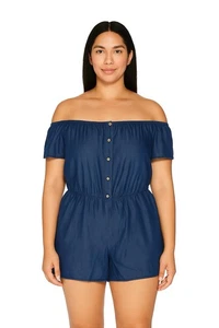 Mameluco Chambray Fuera del Hombro AZUL NUEVO CON ETIQUETAS TALLA 3X - Imagen 1 de 9