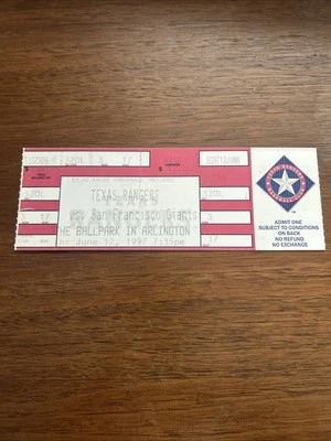 12 de junio de 1997 Boleto Completo -TEXAS RANGERS vs SF GIANTS 1er Juego Interliga Bonos Foto 1 de 3