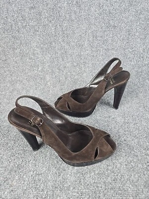 Stuart Weitzman Brown Suede Slingback Heels Size 8 Peep Toe, Elegant Dress Shoes - Image 1 of 4