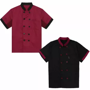 Unisex Mens Womens Chef Cooker Uniform Jacket Coat Double-Breasted Short Sleeve - Picture 1 of 34