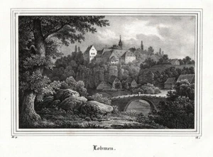Lohmen. Gesamtansicht. Lithographie aus Saxonia um 1840 - Bild 1 von 1