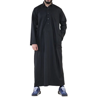 Hombre Negro Thobe Jubba Saudi Ramadan Eid Islámico Caftán Kaudara Árabe Jubbah - Imagen 1 de 4