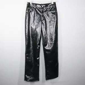 H&M Pants Womens Size 10 Black Vegan Leather Straight Leg High Waist 30" Inseam - Picture 1 of 7