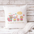 Personalised Cushion Pillow Case ANIMAL TRAIN Kids Baby Nursery Decor Gift